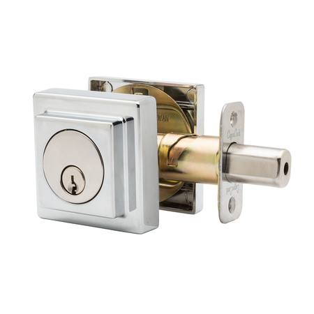 COPPER CREEK Square Contemporary Single Cylinder Grade-3 Deadbolt, Polish Stainless DBS2410PS